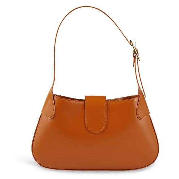 Sandro Brown Shiny Leather Shoulder Bag Structured Designer Logo 11x6x1 $425 - Picture 3 of 9